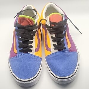 Colorblock Low-Top Sneakers in Blue, Yellow, Purple